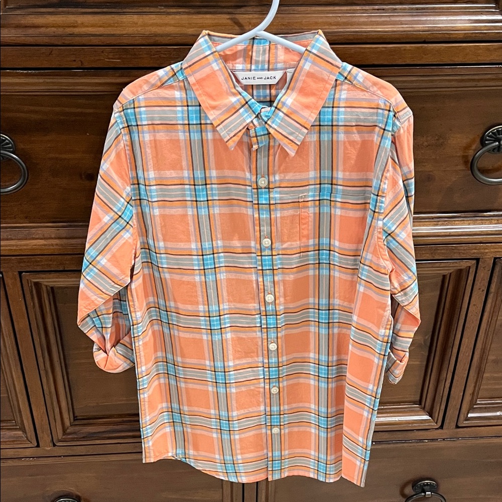 NWT! Janie and Jack Peach Plaid Shirt